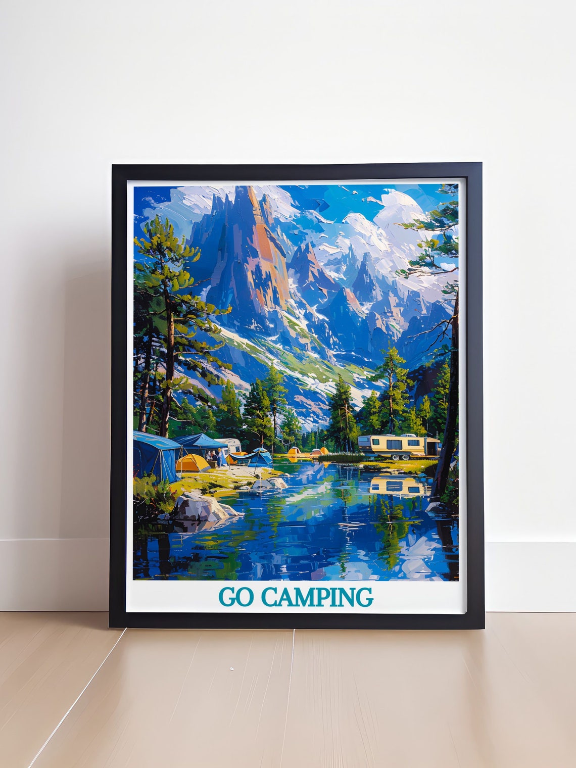 Go Camping Mountain Valley Poster Camper Van Alpine Lake Scene - Image 4
