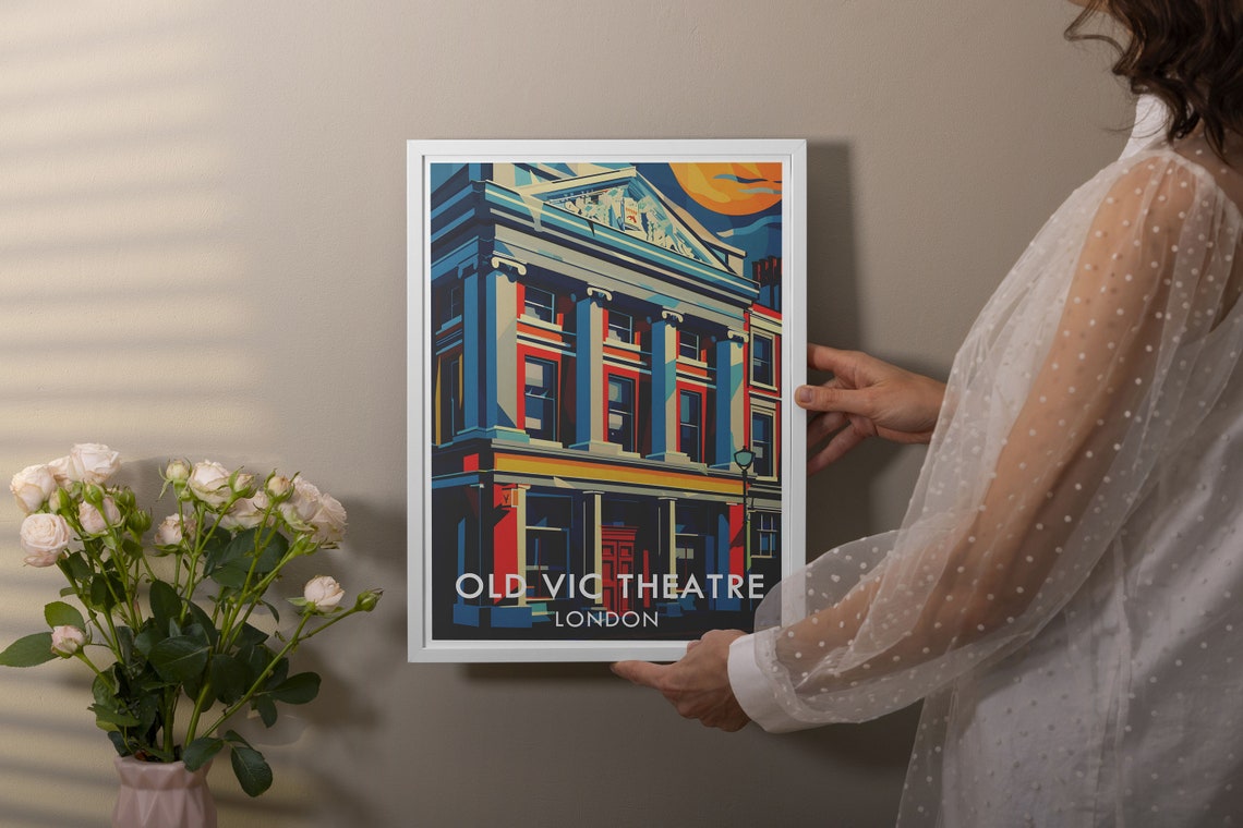 Old Vic Theatre London Nighttime Facade Art Deco Illustration Poster - Image 3