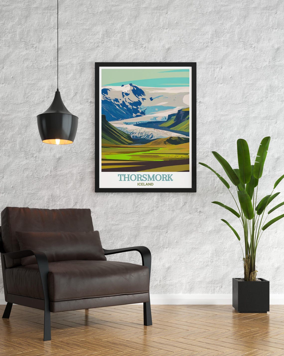 Thorsmork Iceland Glacier Snowfields Green Valley Travel Poster - Image 3