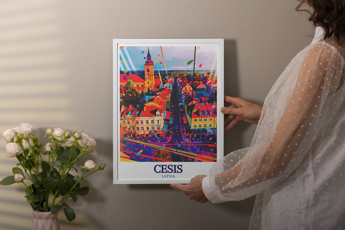 Cesis Latvia Old Town St Johns Church Tower Pop Art Travel Poster - Image 2