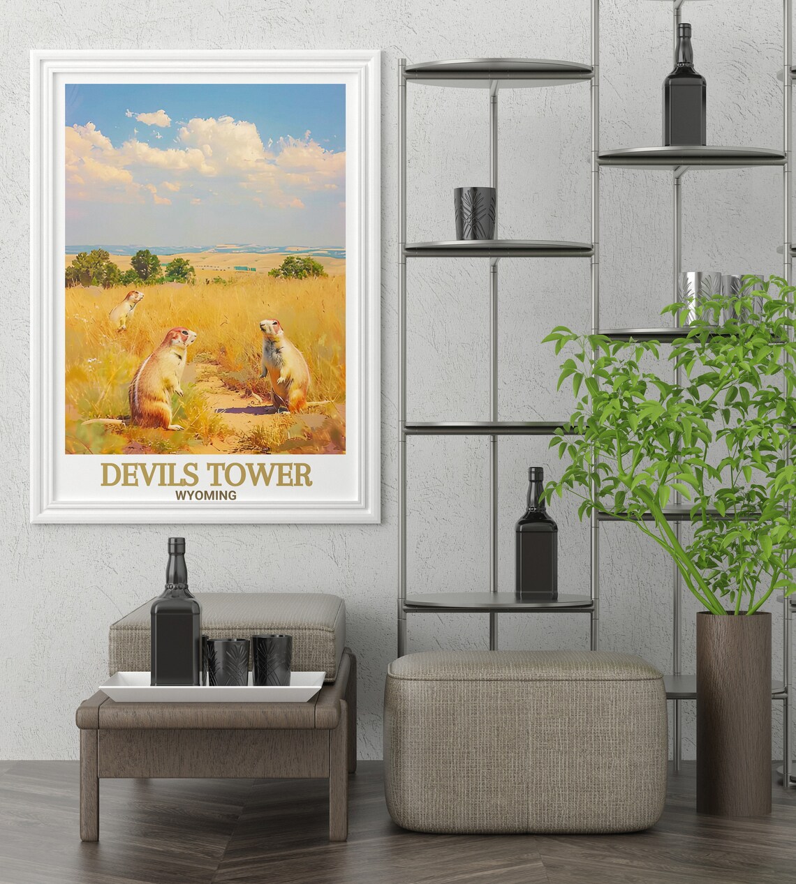 Devils Tower Wyoming Prairie Dogs Golden Grassland Travel Poster - Image 3