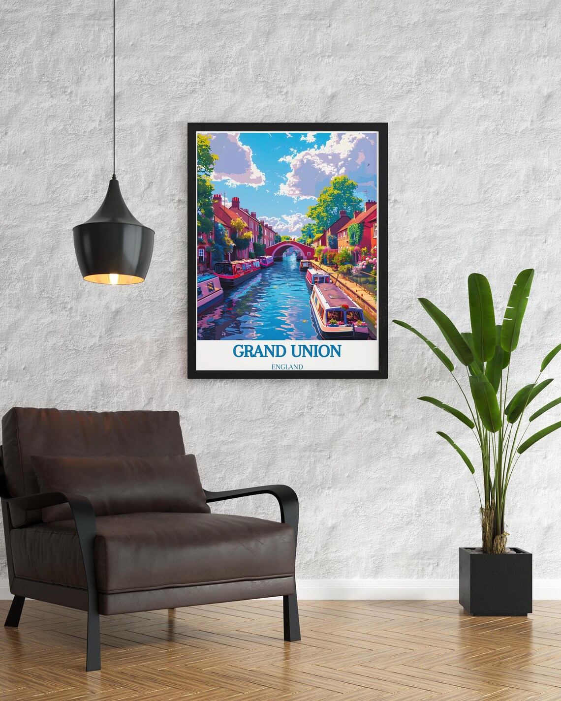 Grand Union Canal England Narrowboats Brick Bridge Canal Travel Poster - Image 2