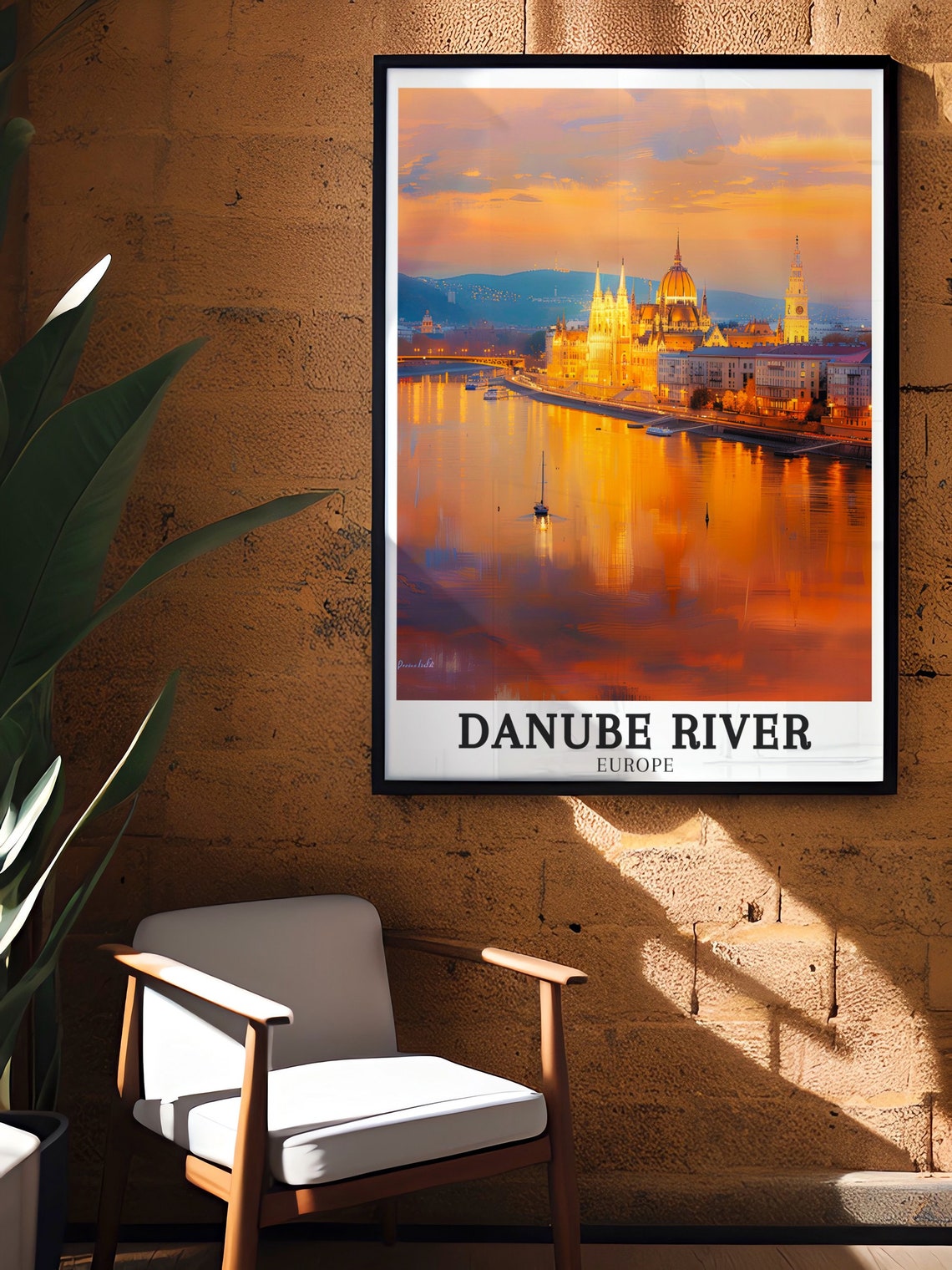 Danube River Budapest Parliament Building Golden Sunset Poster - Image 3