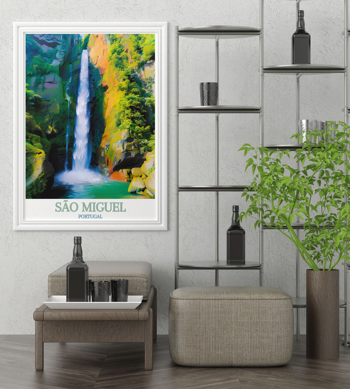 Salto do Cabrito Waterfall Lush Azores Canyon Portugal Travel Poster - Image 3