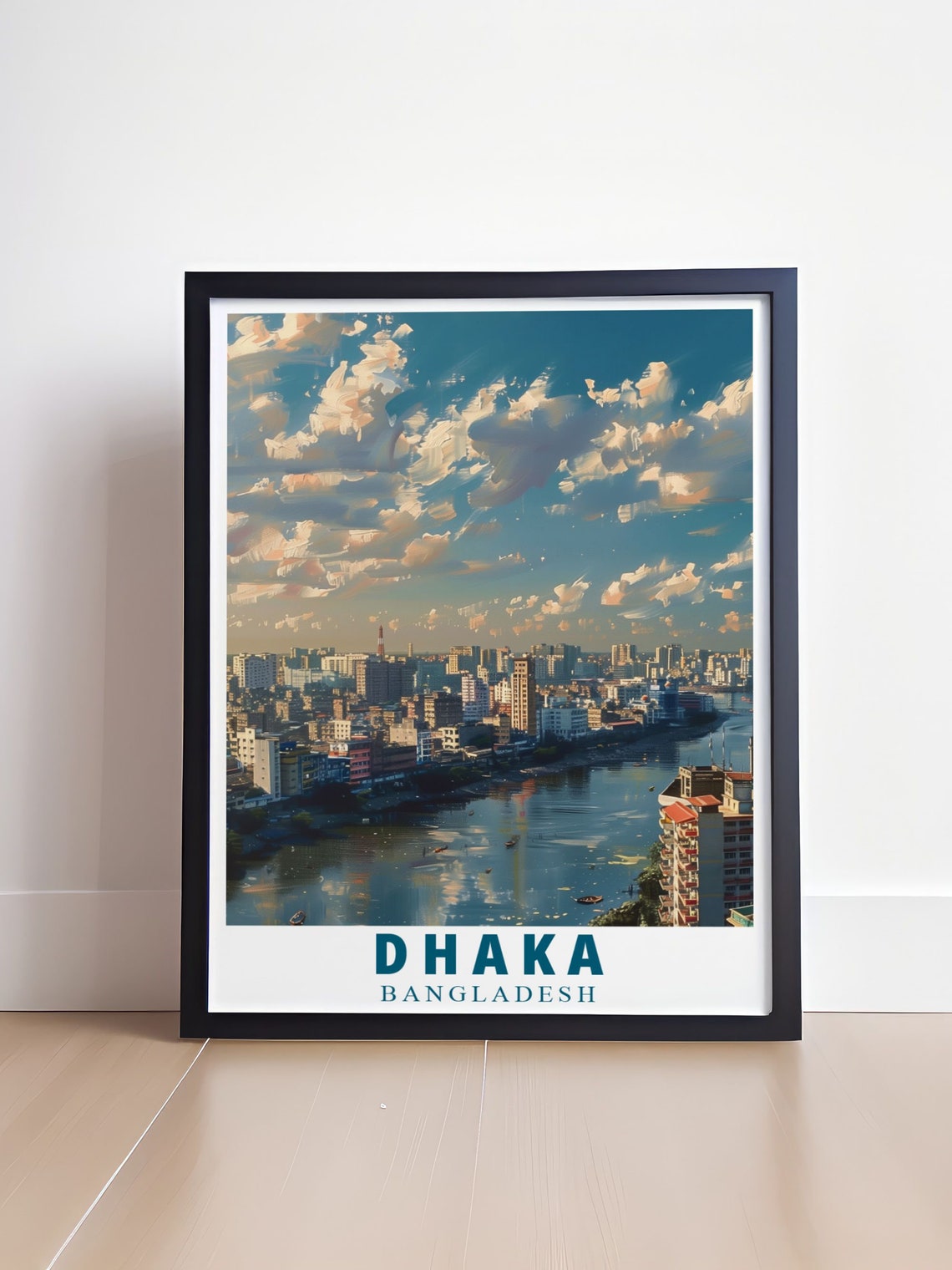 Dhaka Riverfront Cityscape Sunset Clouds Bangladesh Urban View Poster - Image 4