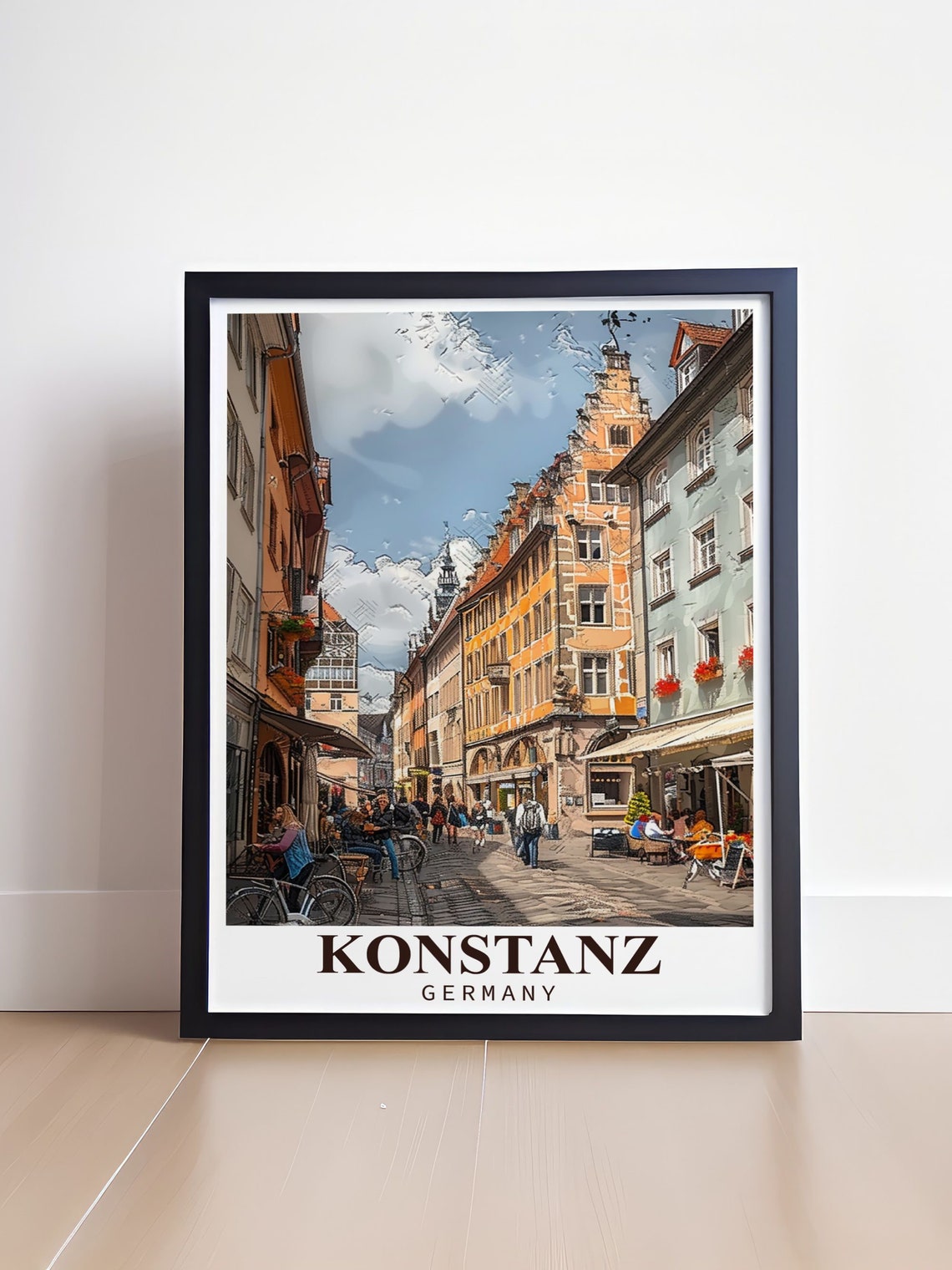 Konstanz Germany Historic Old Town Street with Cafe Scene Poster - Image 4