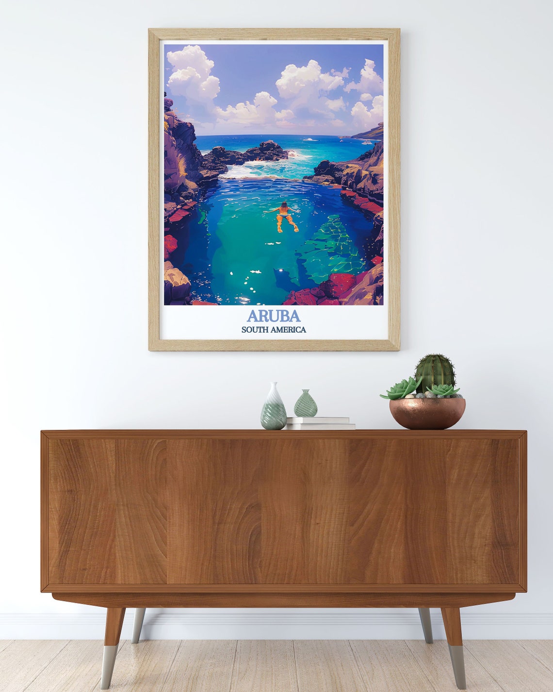 Aruba Natural Pool Rocky Cove Swimmer Caribbean Island Travel Poster - Image 3