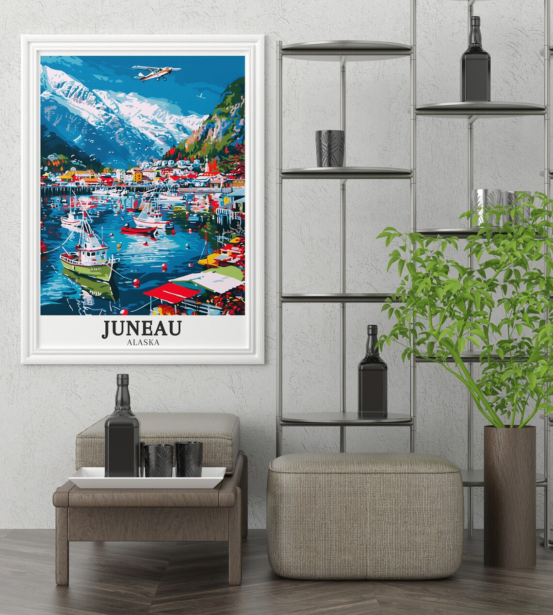 Juneau Travel Print Juneau Harbour Gastineau Channel Art Juneau Harbour Gastineau Channel Decor Juneau Print Juneau Decor - Image 2