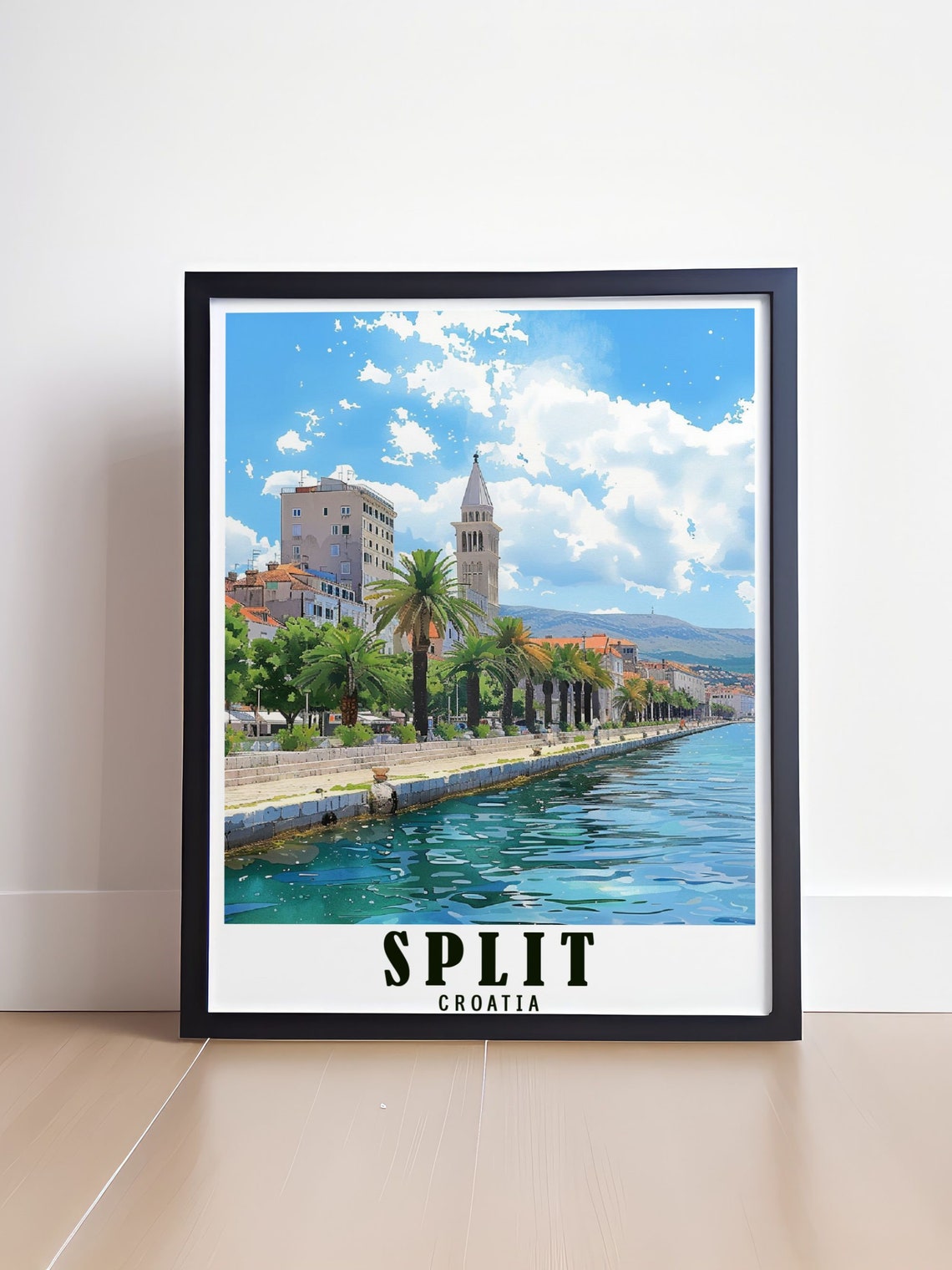 Split Riva Promenade Palm Trees Bell Tower Croatia Waterfront Poster - Image 4