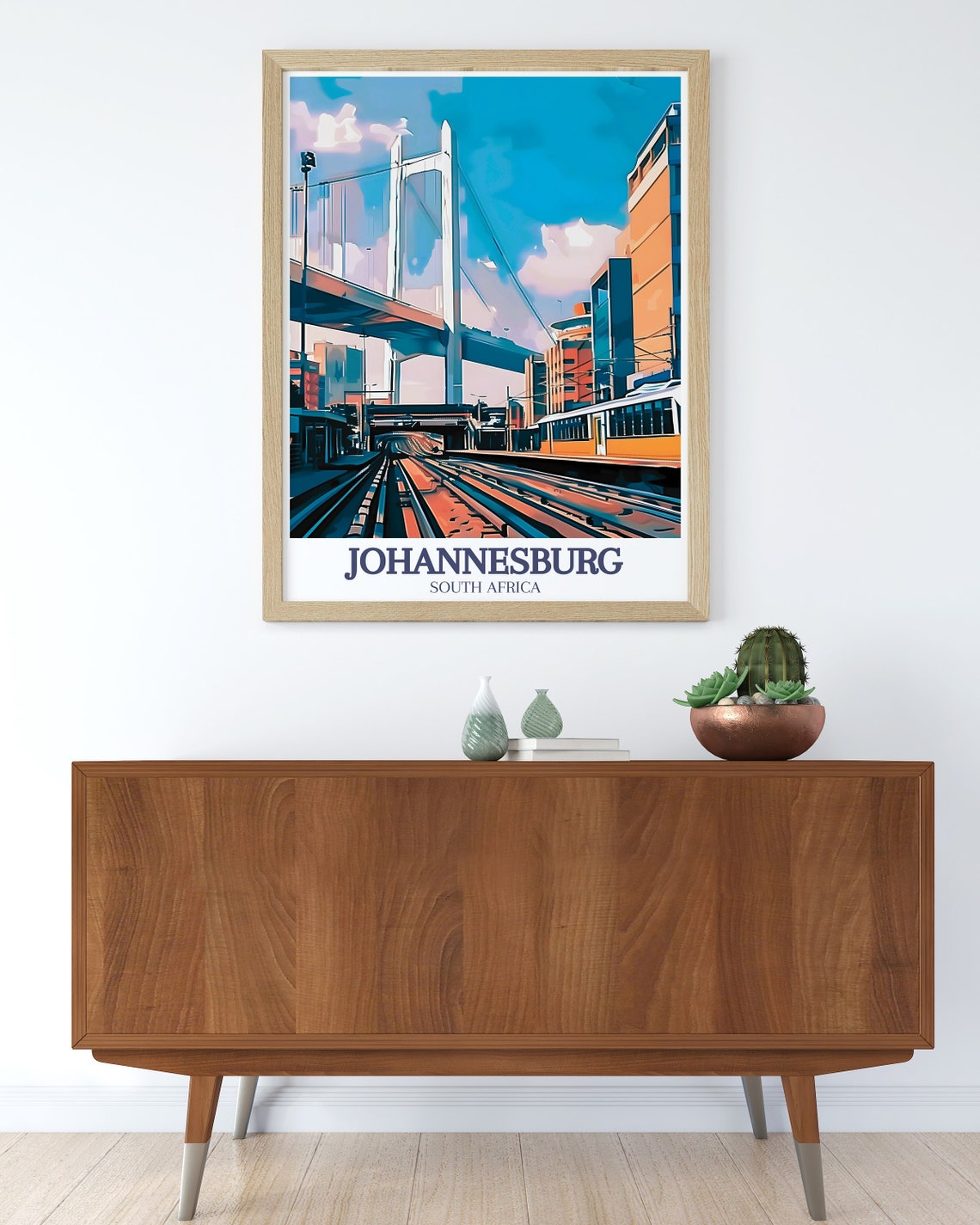 Johannesburg Travel Print Park Station South Africa Wall Art Nelson Mandela Bridge And Johannesburg Park Station Decor - Image 2