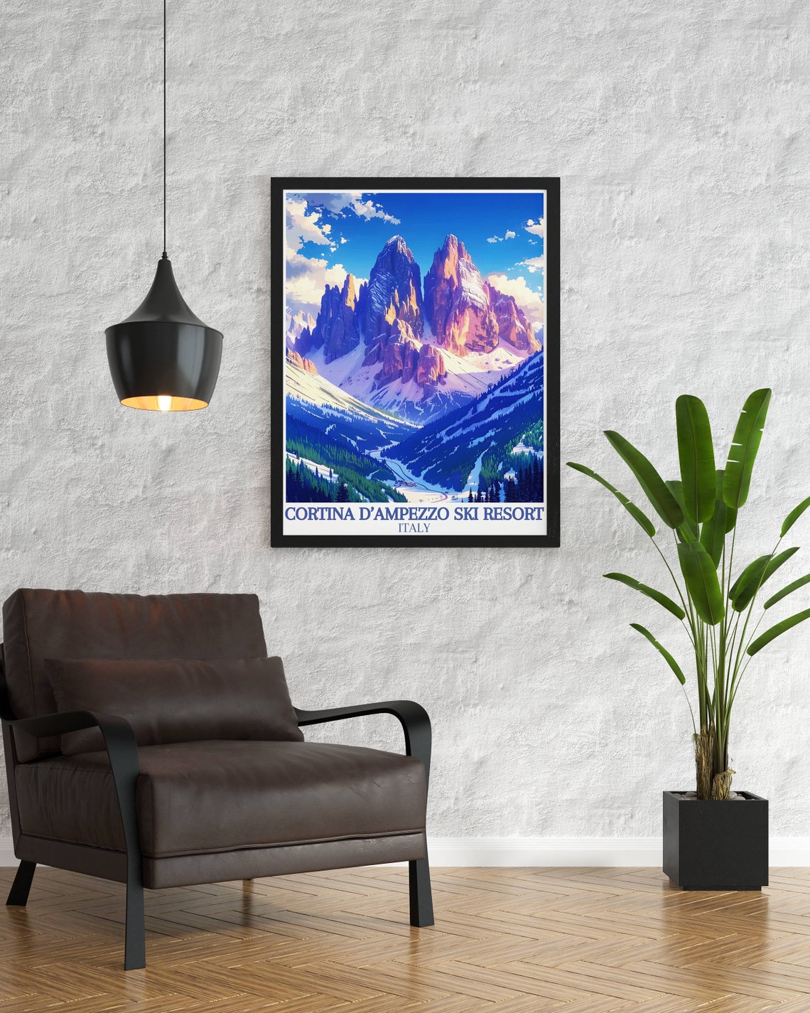 Cortina d'Ampezzo Dramatic Dolomite Peaks Winter Ski Resort Poster - Image 2