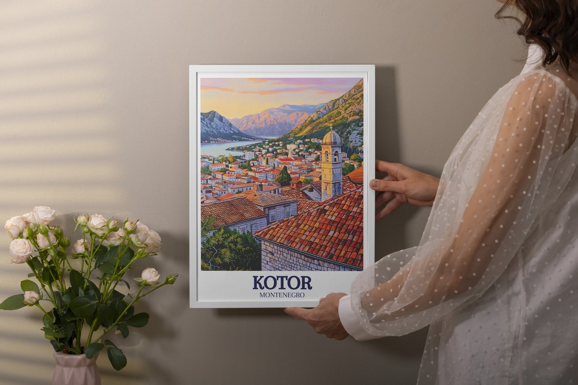 Kotor Old Town Montenegro Sunset Rooftops Church Tower Poster - Image 2