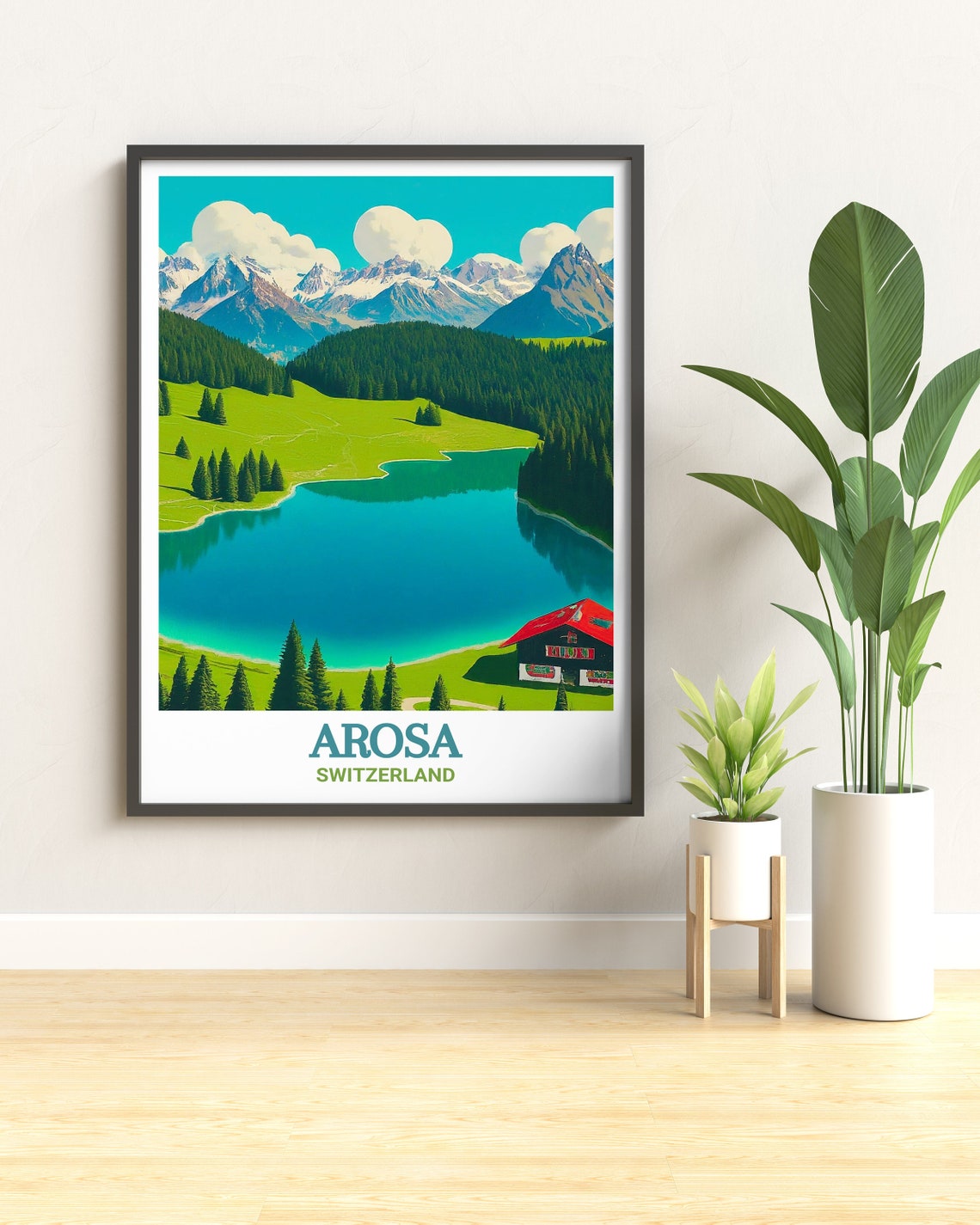 Arosa Switzerland Turquoise Alpine Lake Chalet Mountain Poster - Image 2