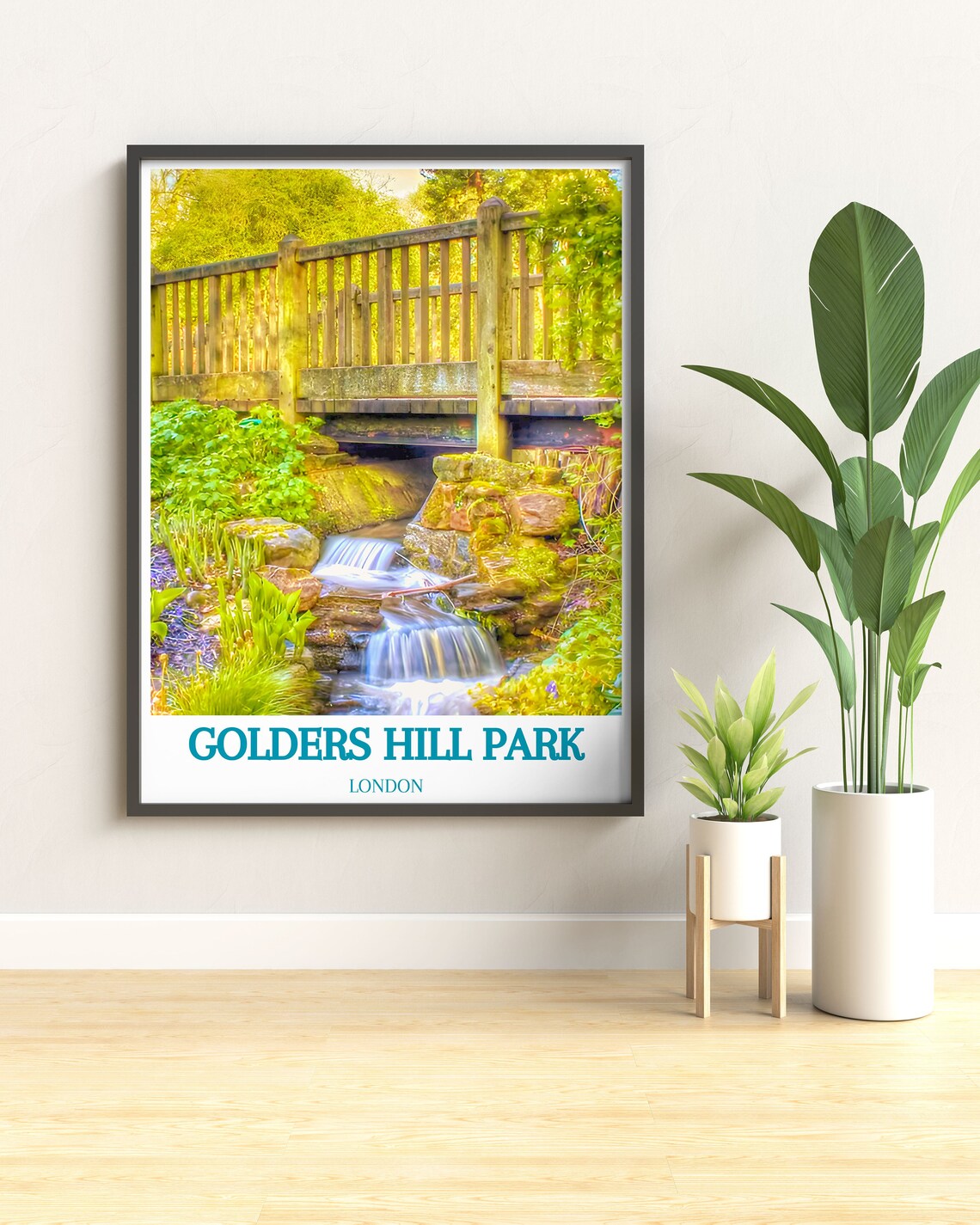 Golders Hill Park London Waterfall Bridge Lush Travel Poster - Image 2