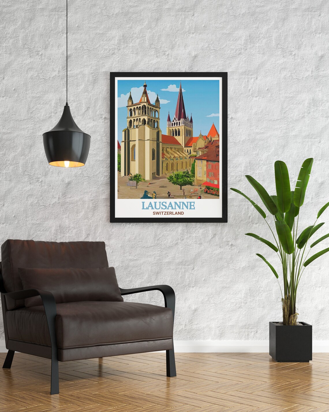 Lausanne Switzerland Cathedral Gothic Twin Spires Plaza Poster - Image 2