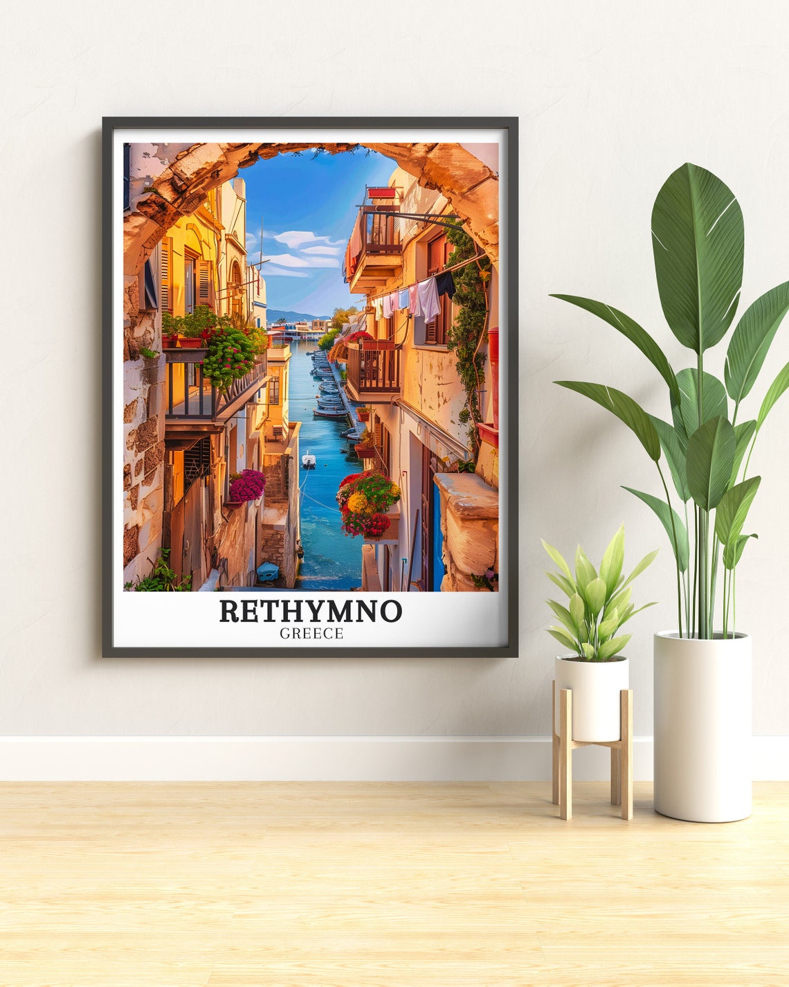 Rethymno Old Town Archway Flower Balconies Crete Greece Poster - Image 3