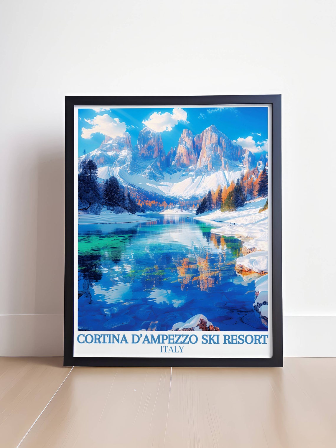 Cortina dAmpezzo Italy Dolomites Peaks Lake Reflection Ski Poster - Image 4