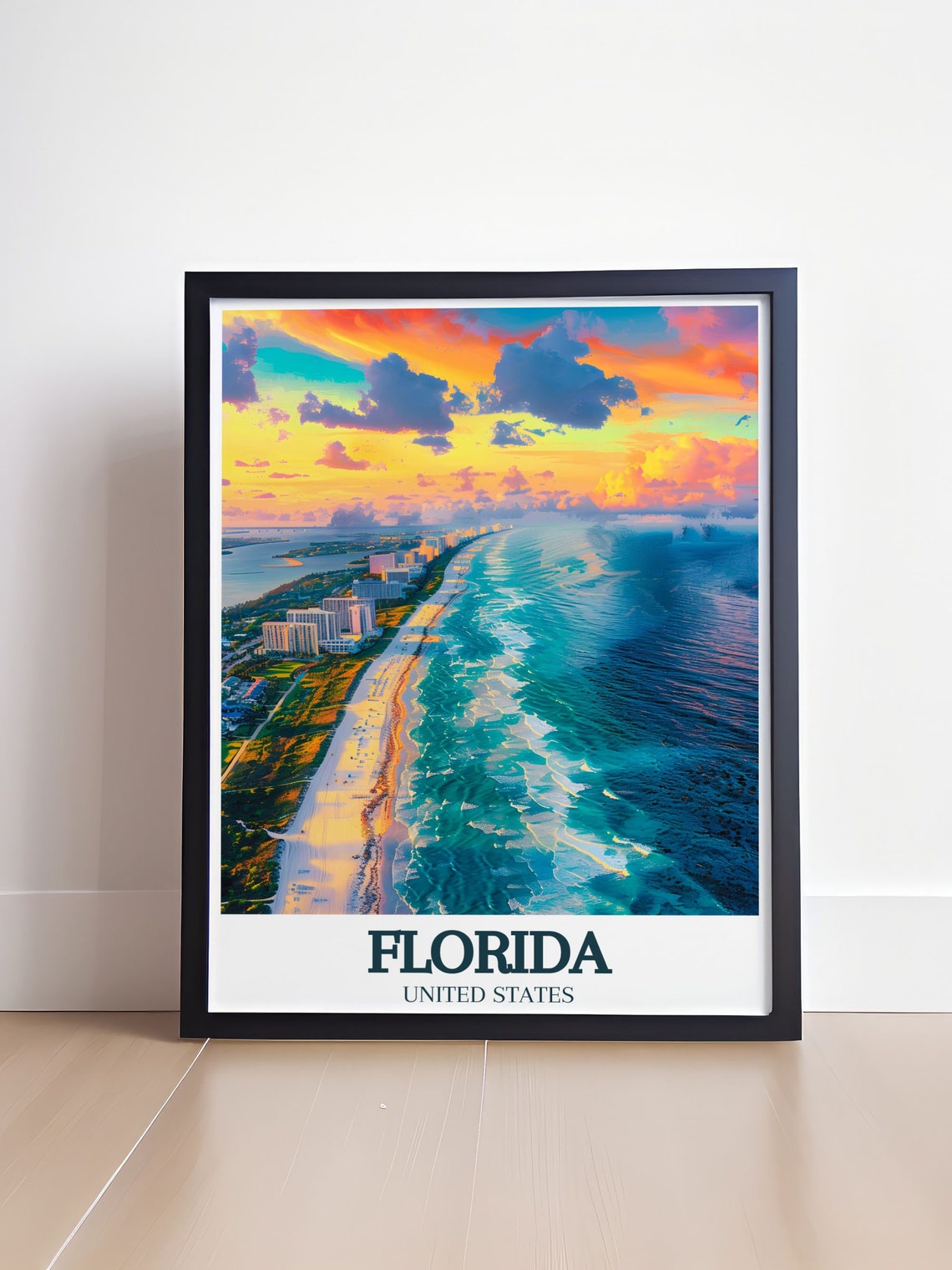 Florida South Beach Miami Sunset Coastline Aerial Travel Poster - Image 4