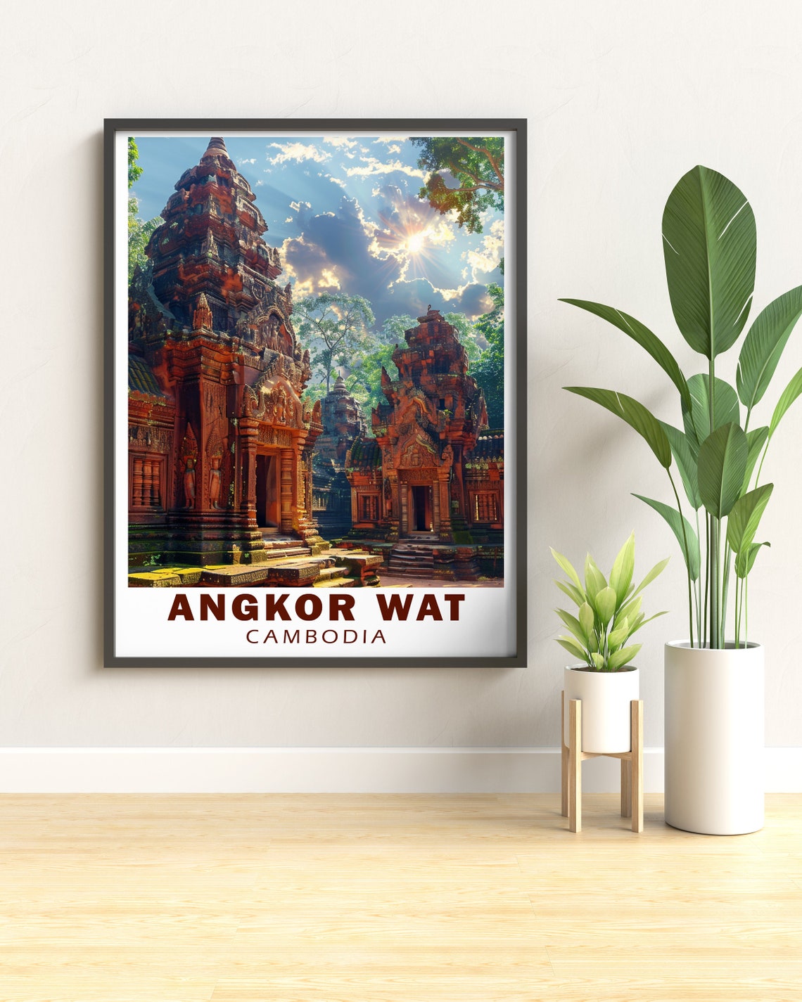 Angkor Pink Sandstone Temple Towers Sunlight Cambodia Travel Poster - Image 2