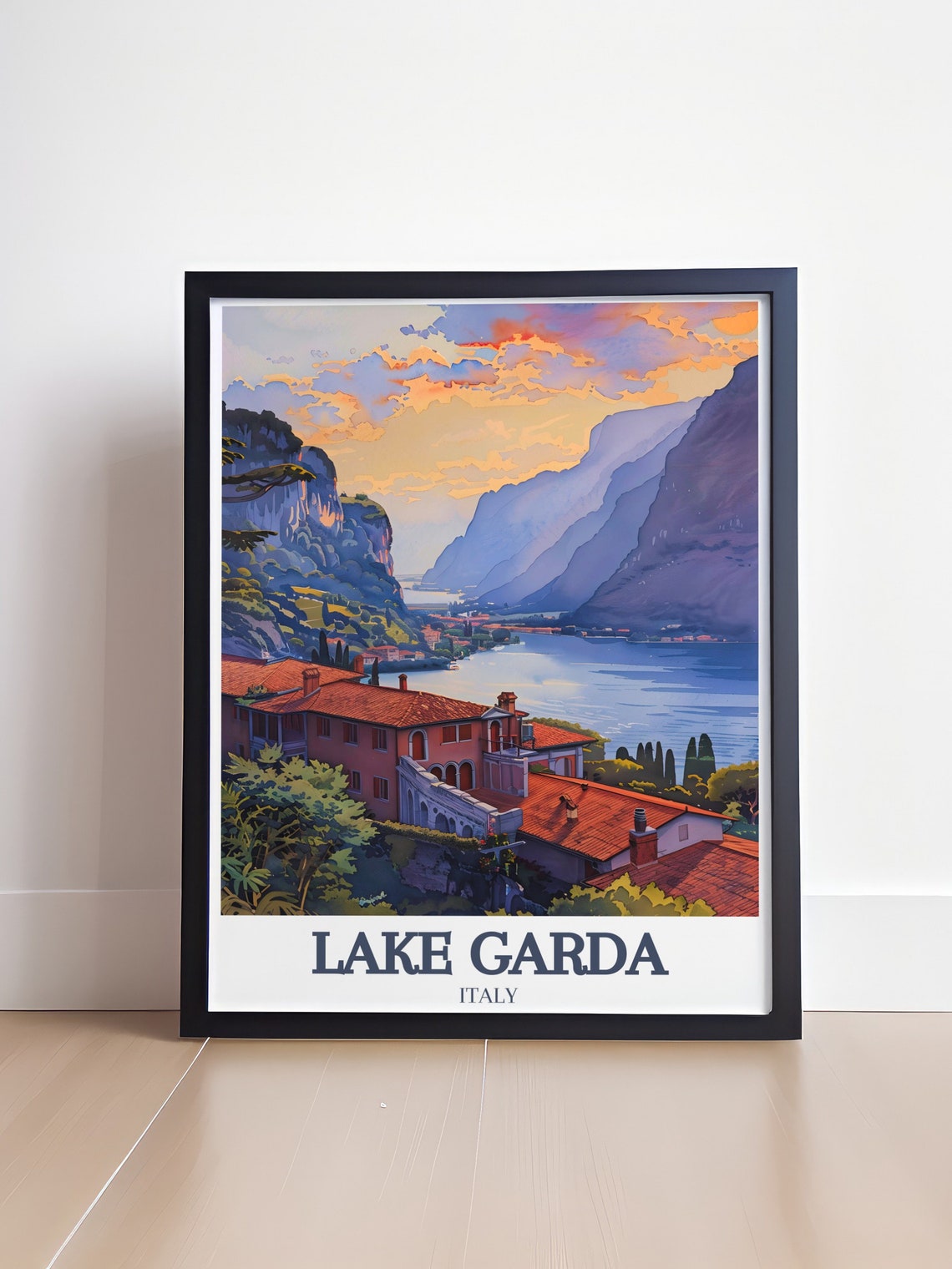 Lake Garda Italy Sunset Over Lakeside Villa Scenic Art Classic Poster - Image 4
