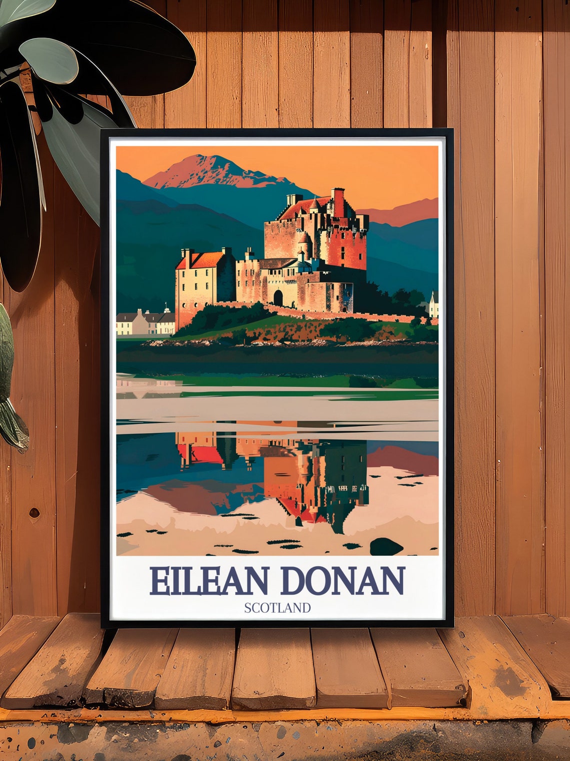Eilean Donan Castle Scotland Sunset Reflection Vintage Travel Poster - Image 2