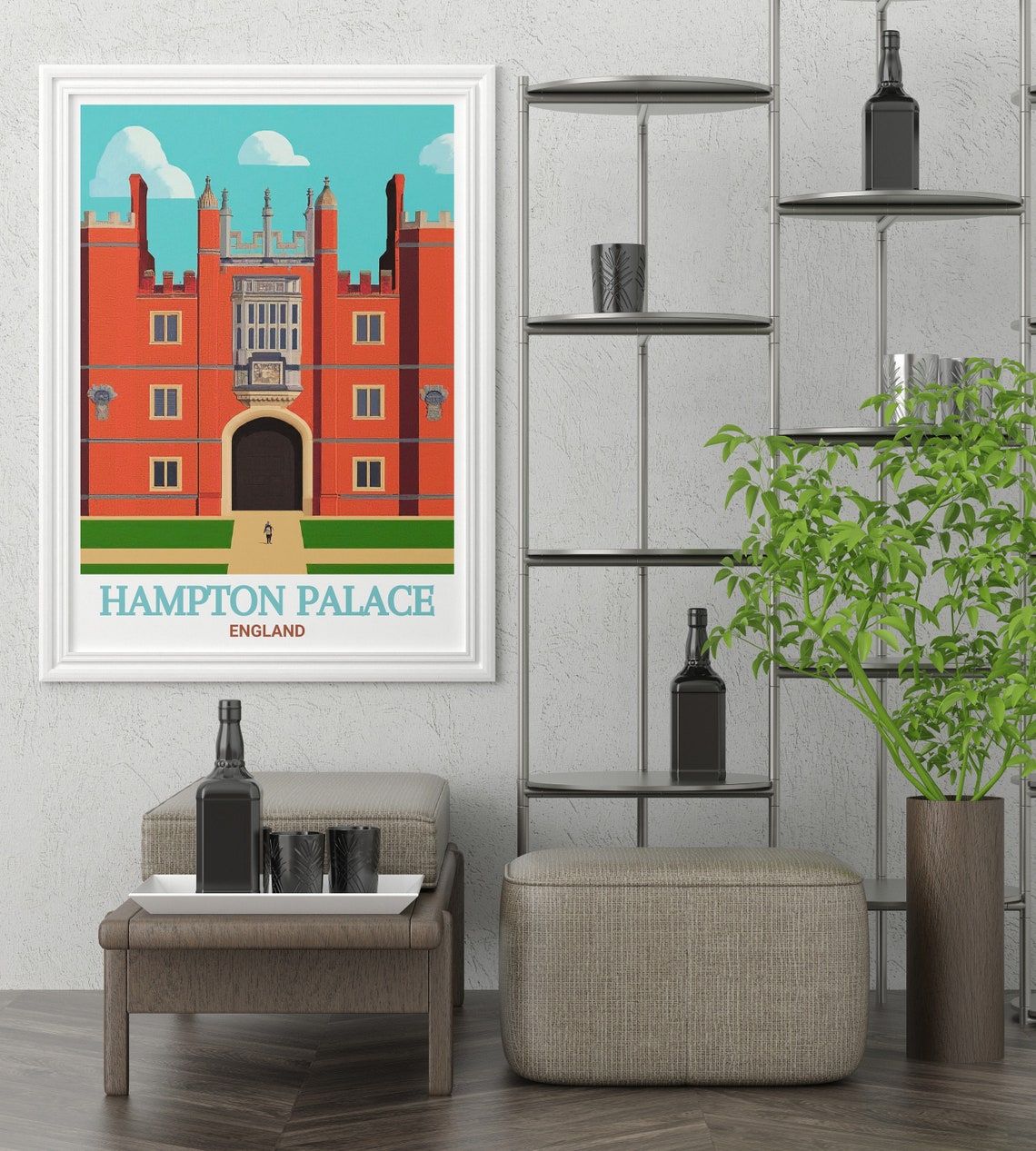 Hampton Palace England Tudor Palace Facade Vintage Travel Poster - Image 2