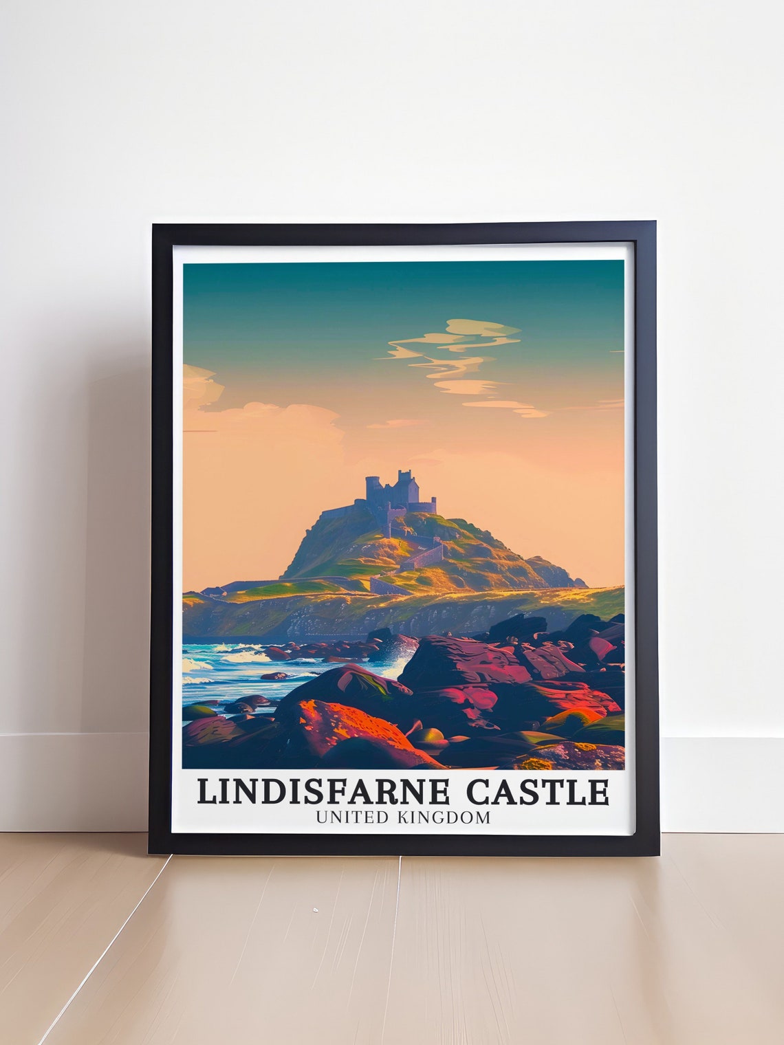 Lindisfarne Castle United Kingdom Sunset Rocky Shore Heritage Poster - Image 4