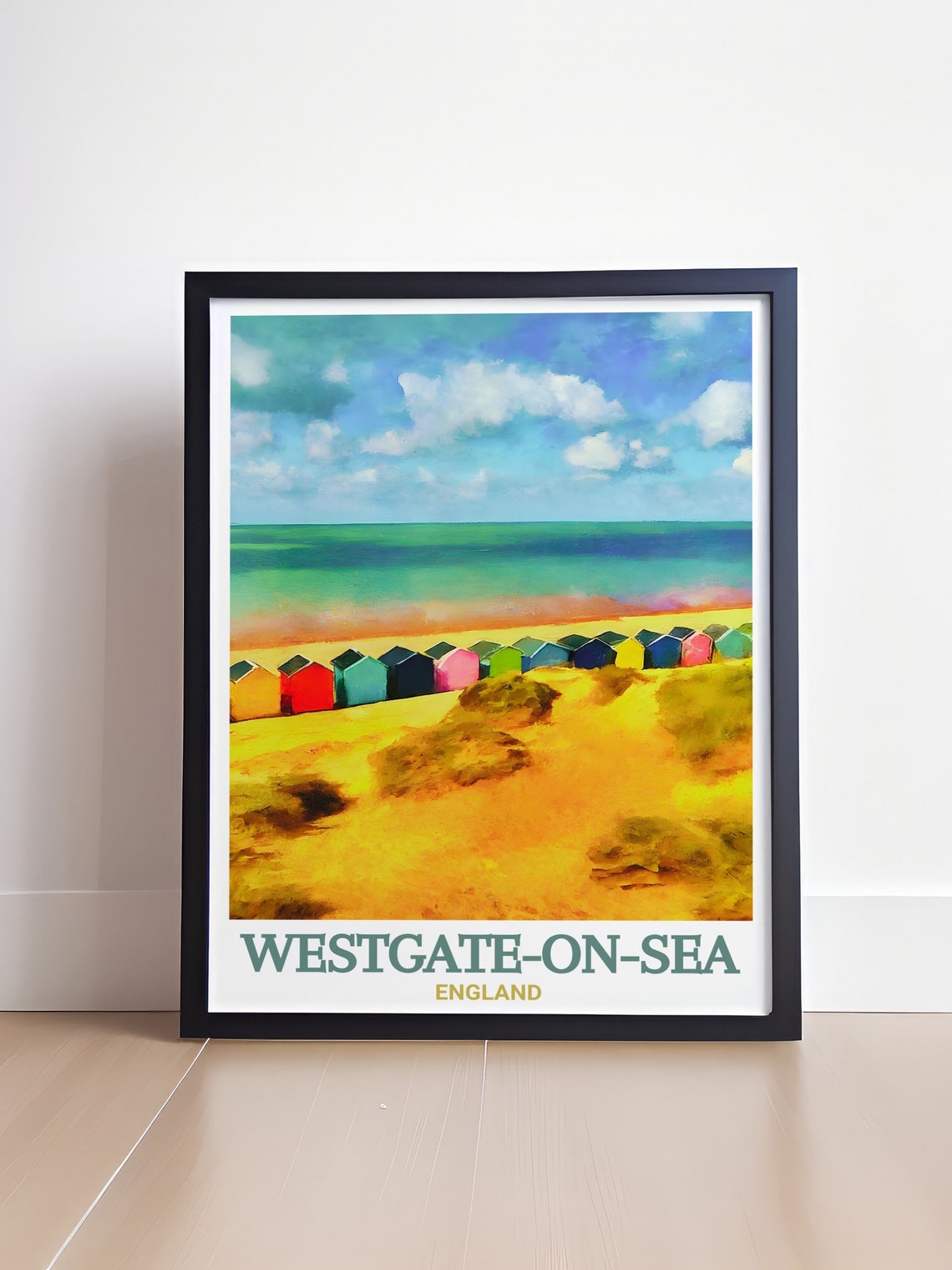 Westgate-on-Sea Watercolor Beach Huts and Golden Shore Poster - Image 4