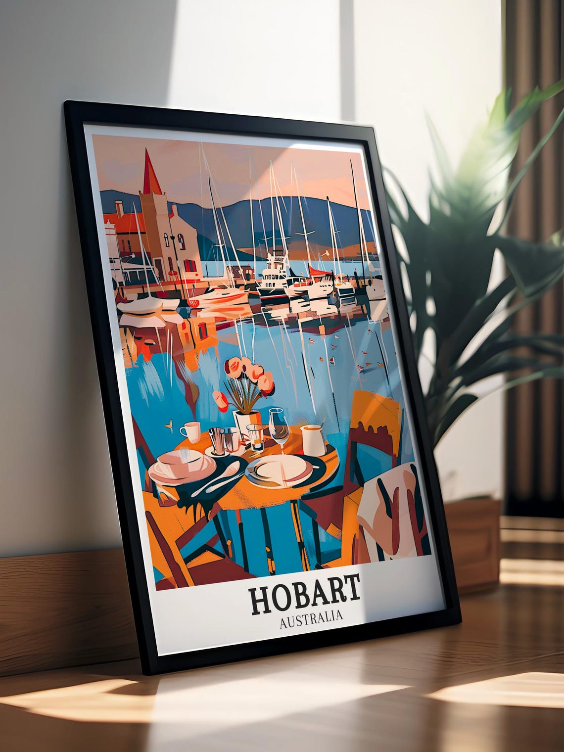 Hobart Australia Waterfront Cafe Table Harbor Scene Travel Poster - Image 3