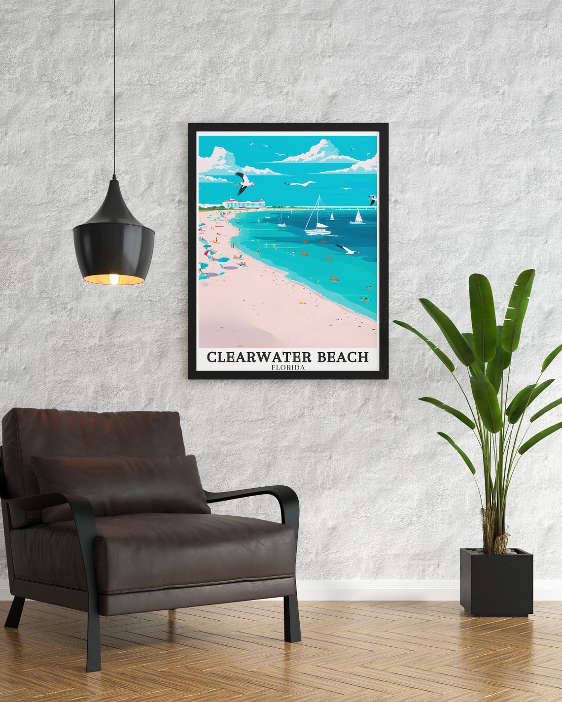 Clearwater Beach Pelicans Sailboats Pastel Florida Shore Poster - Image 2