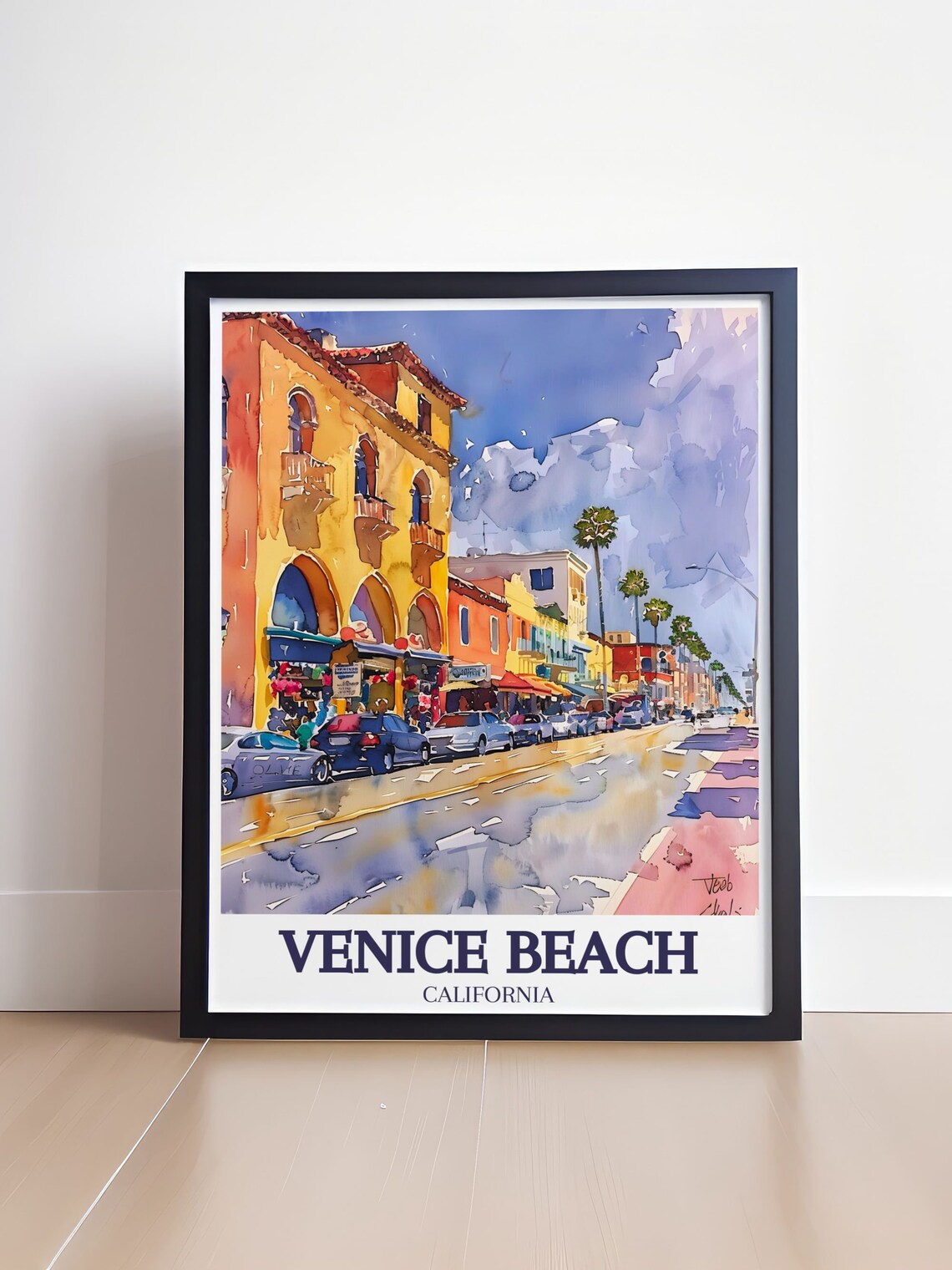 Venice Beach California Palm Street Scene Watercolor Art Poster - Image 4