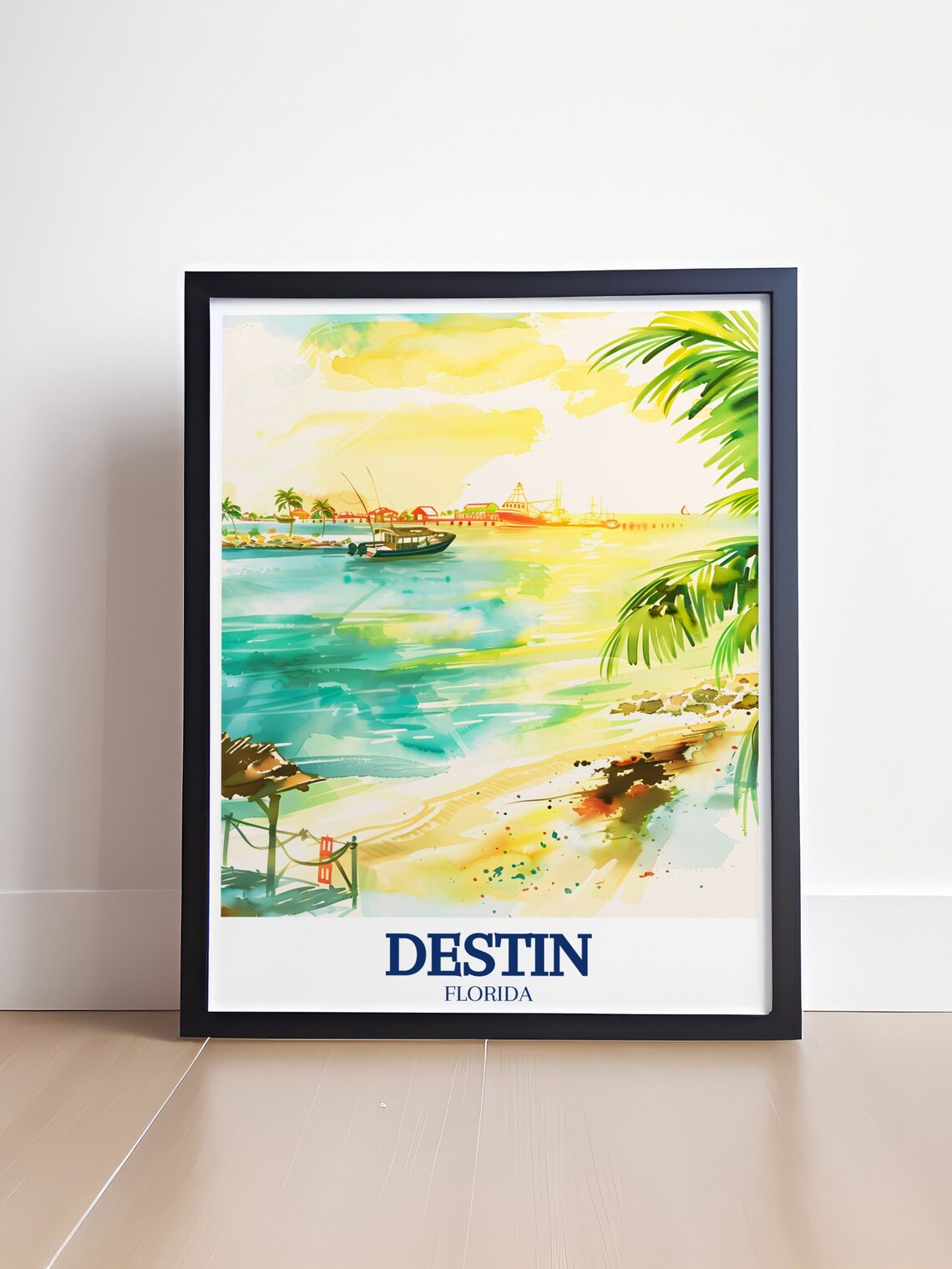 Destin Harbor Boats Watercolor Palm Beach Florida Travel Poster - Image 4