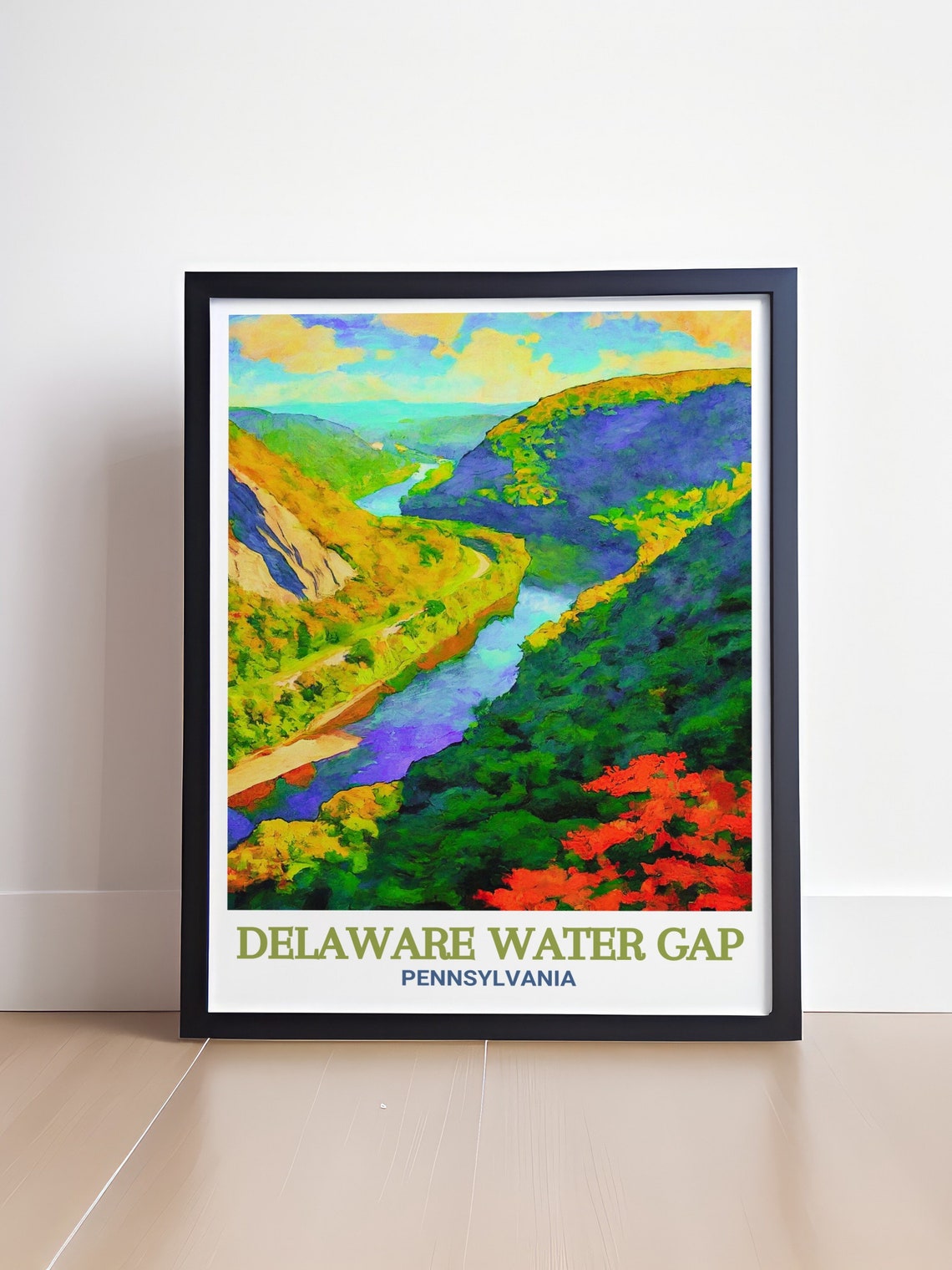 Delaware Water Gap River Bend Through Vibrant Autumn Forest Poster - Image 4