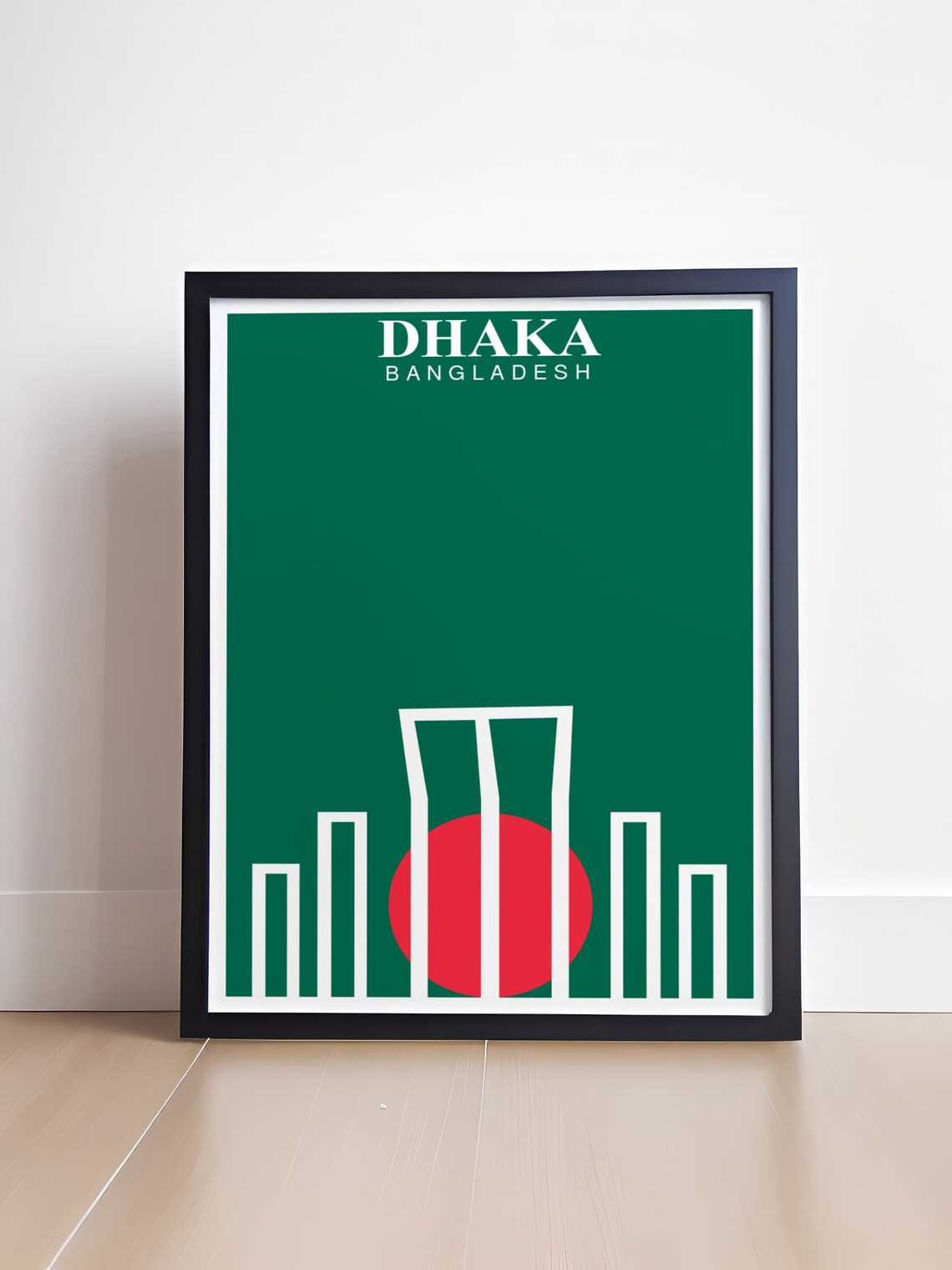 Dhaka Shaheed Minar Minimalist Line Art Bangladesh Flag Green Poster - Image 4