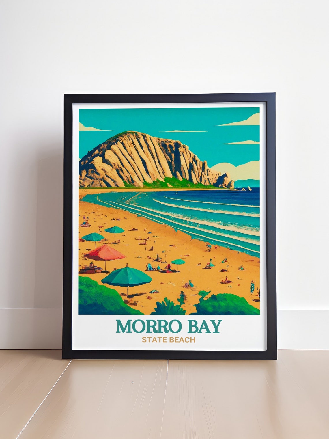 Morro Rock And Sandy Beach Morro Bay California Retro Travel Poster - Image 4