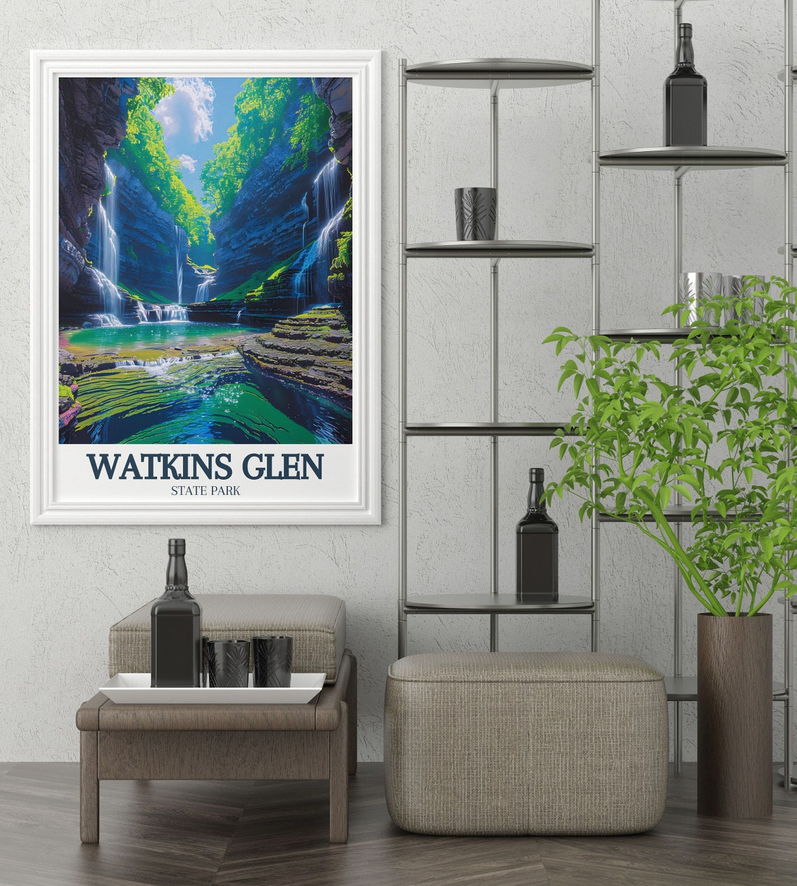 Watkins Glen State Park Emerald Pool Waterfall Cascades Travel Poster - Image 2