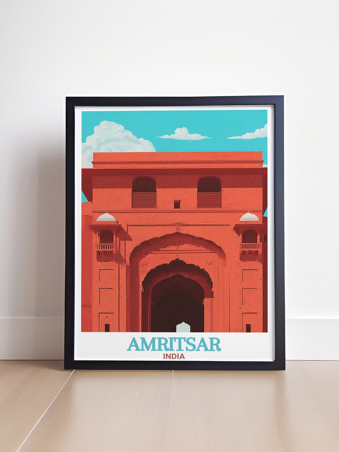 Amritsar Red Sandstone Historic Gateway Travel India Vintage Poster - Image 4