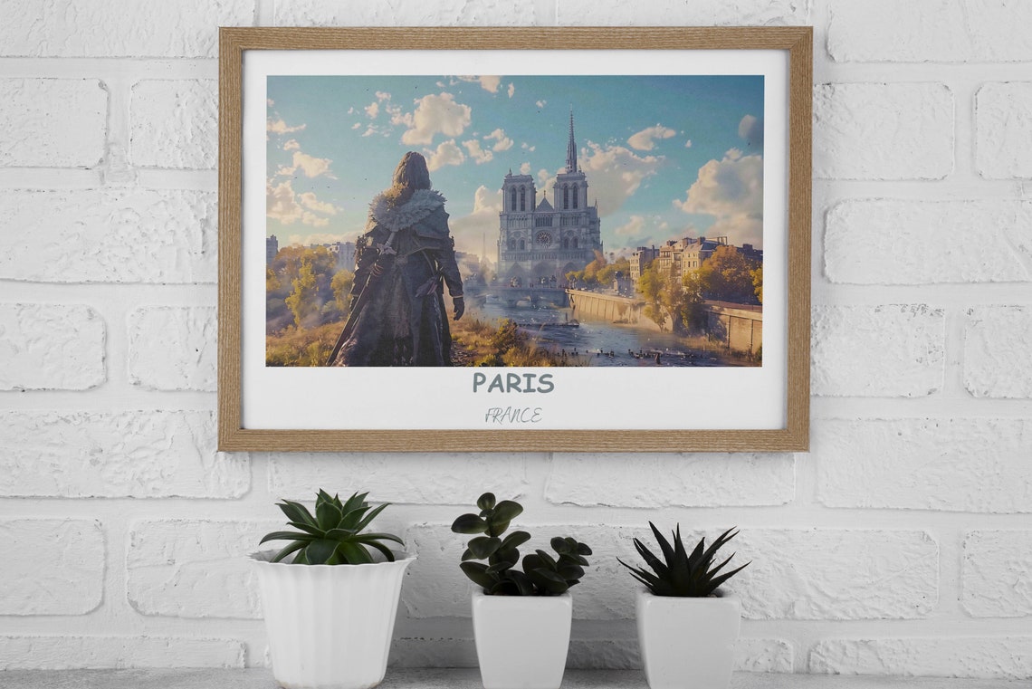 Paris Notre Dame Across the Seine Cloaked Figure Cinematic Poster - Image 3