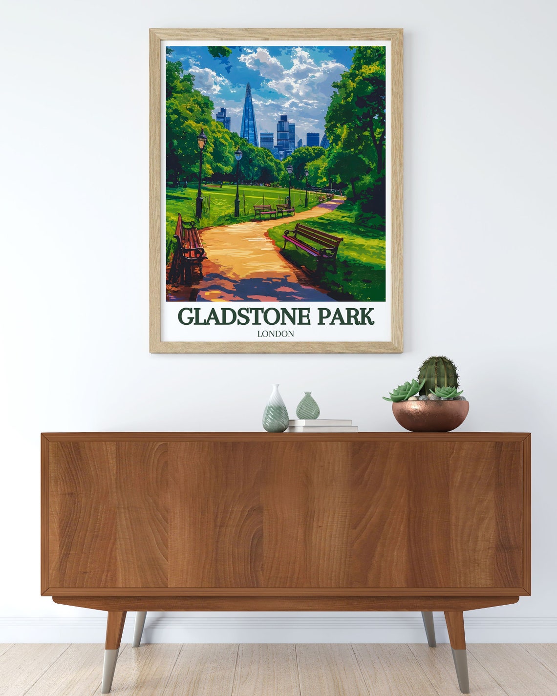 Gladstone Park London Skyline Benches Lawn Urban Travel Poster - Image 3