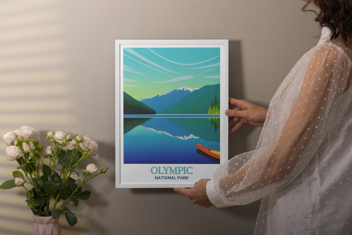 Olympic National Park Lake Crescent Canoe Mountain Reflection Poster - Image 2