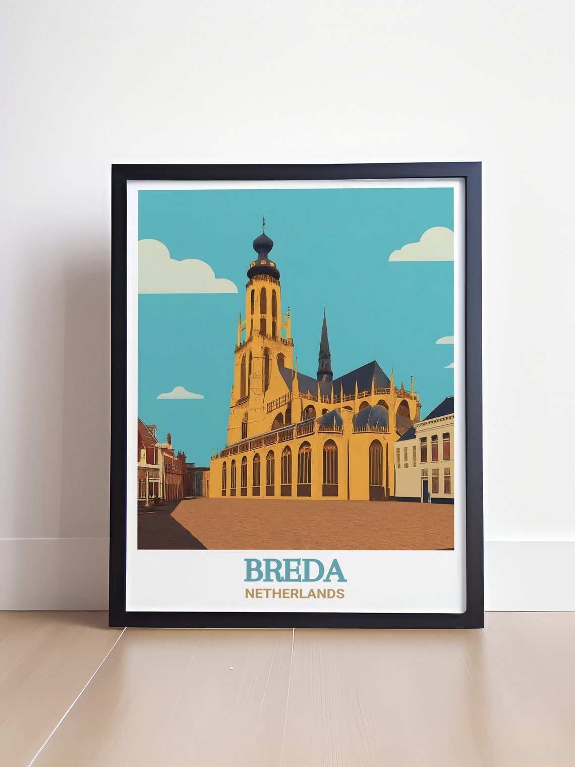Breda Netherlands Grote Kerk Golden Church Tower Minimal Poster - Image 4
