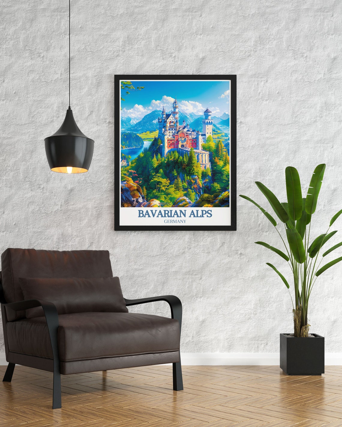 Bavarian Alps Neuschwanstein Castle Forest Lake Summer Poster - Image 3