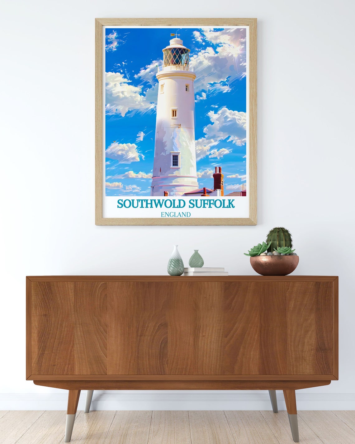 Southwold Suffolk White Lighthouse Against Bright Blue Sky Poster - Image 3