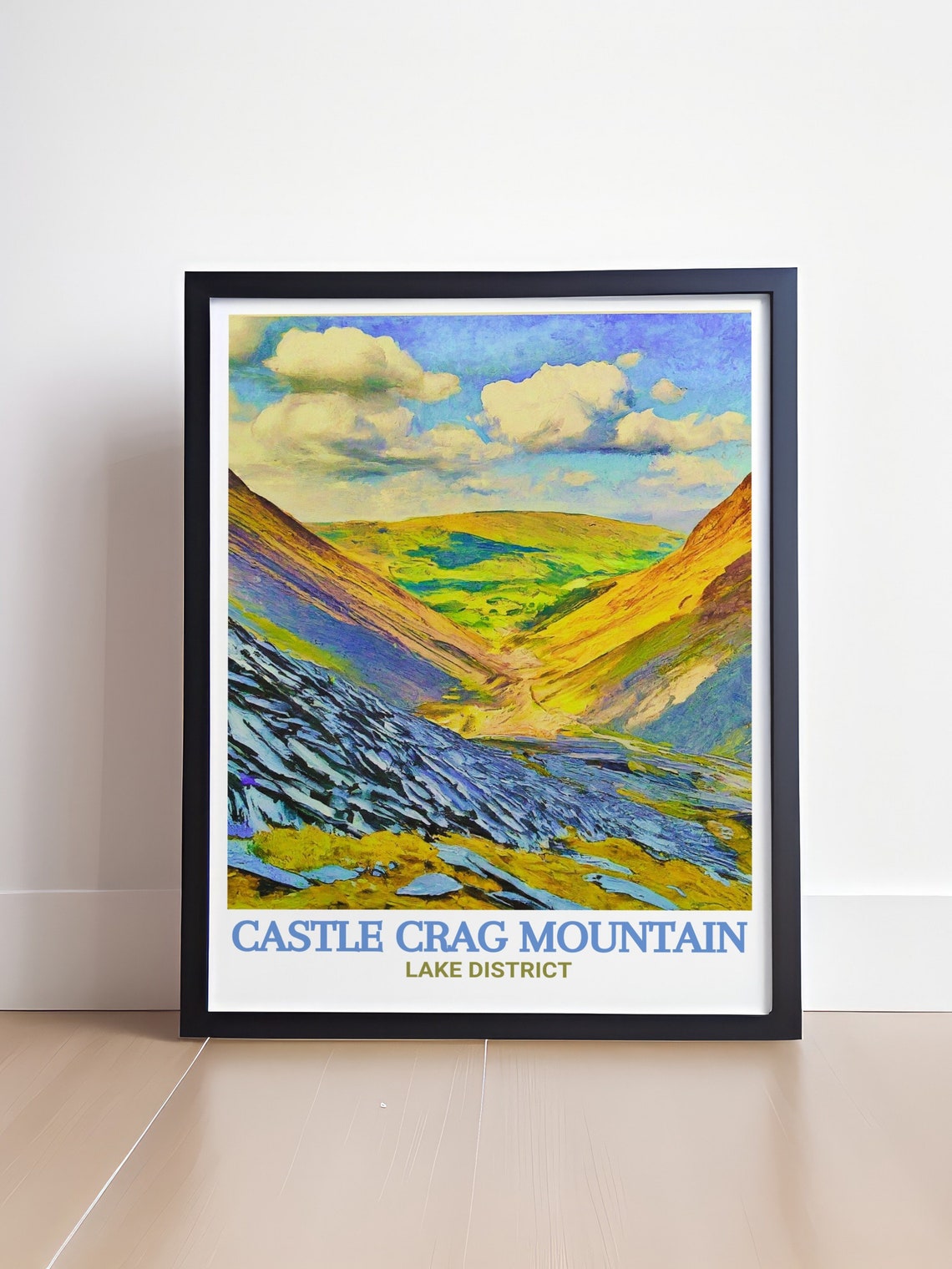 Castle Crag Honister Slate Mine Valley in Vivid Watercolor Poster - Image 4