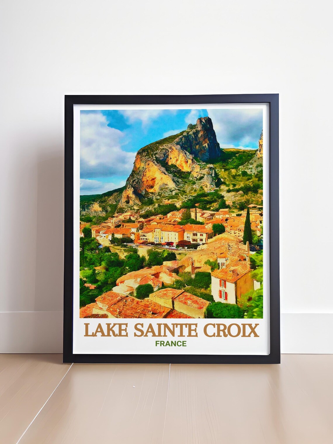 Lake Sainte Croix France Village Under Rocky Cliffs Travel Poster - Image 4