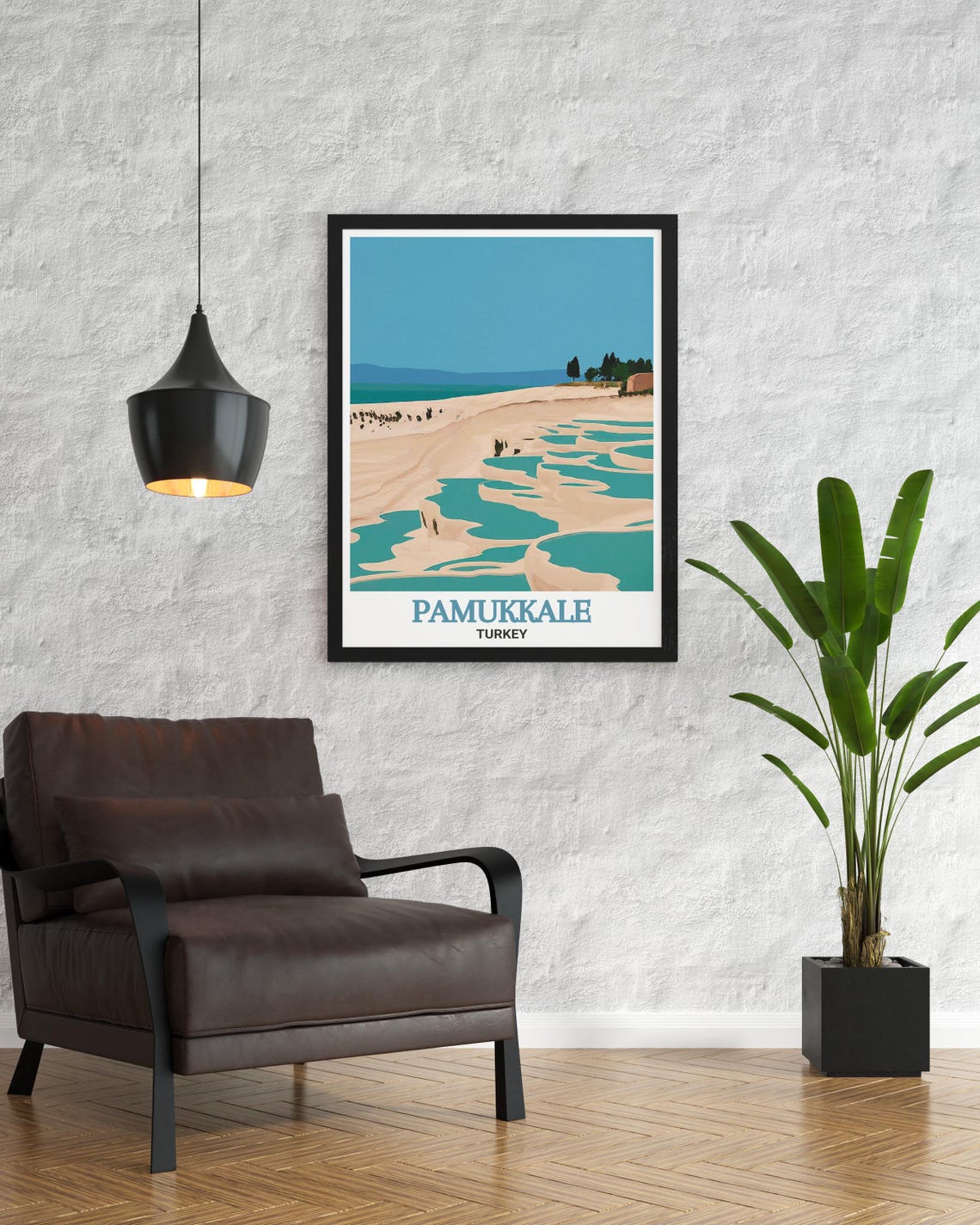 Pamukkale Turkey Poster with Thermal Terraces in Retro Graphic Style - Image 2