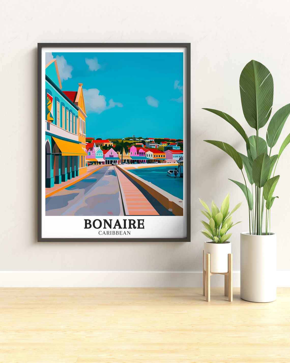 Bonaire Kralendijk Colorful Waterfront Street View Scene Poster - Image 3