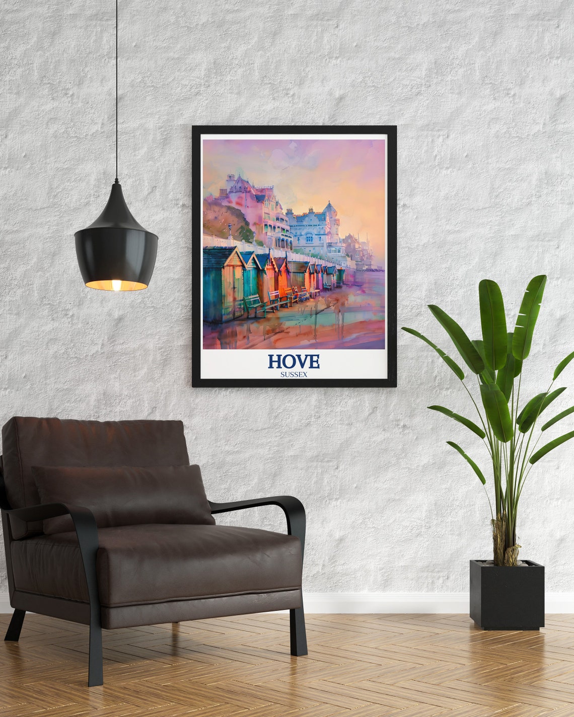 Hove Beach Huts at Sunset Watercolor Esplanade Sussex England Poster - Image 3