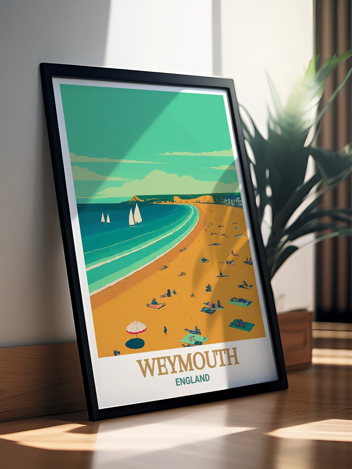 Weymouth England Golden Beach Sailboats Vintage Travel Poster - Image 2