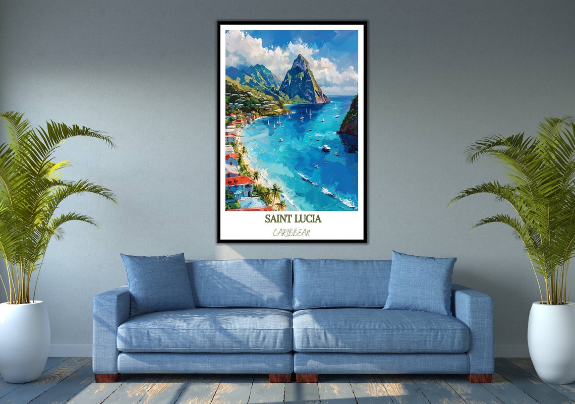 Gros Piton Peak Above Sailboat Bay In Saint Lucia Caribbean Poster - Image 3
